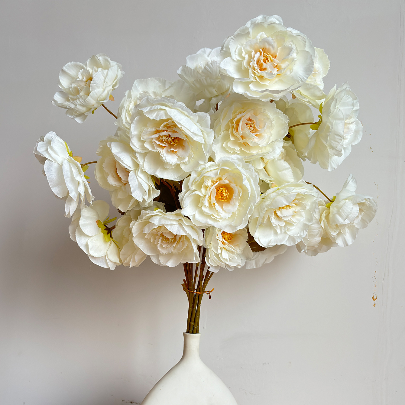 Five artificial silk flowers, peony - white