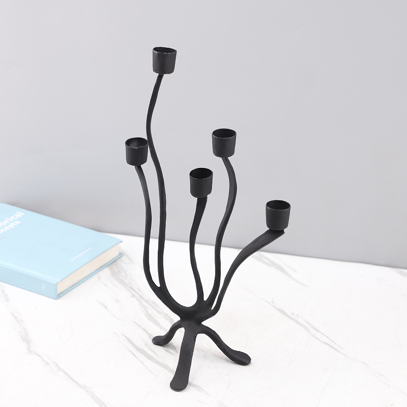 Modern minimalist irregular metal branch multi-headed candlestick decorative ornament