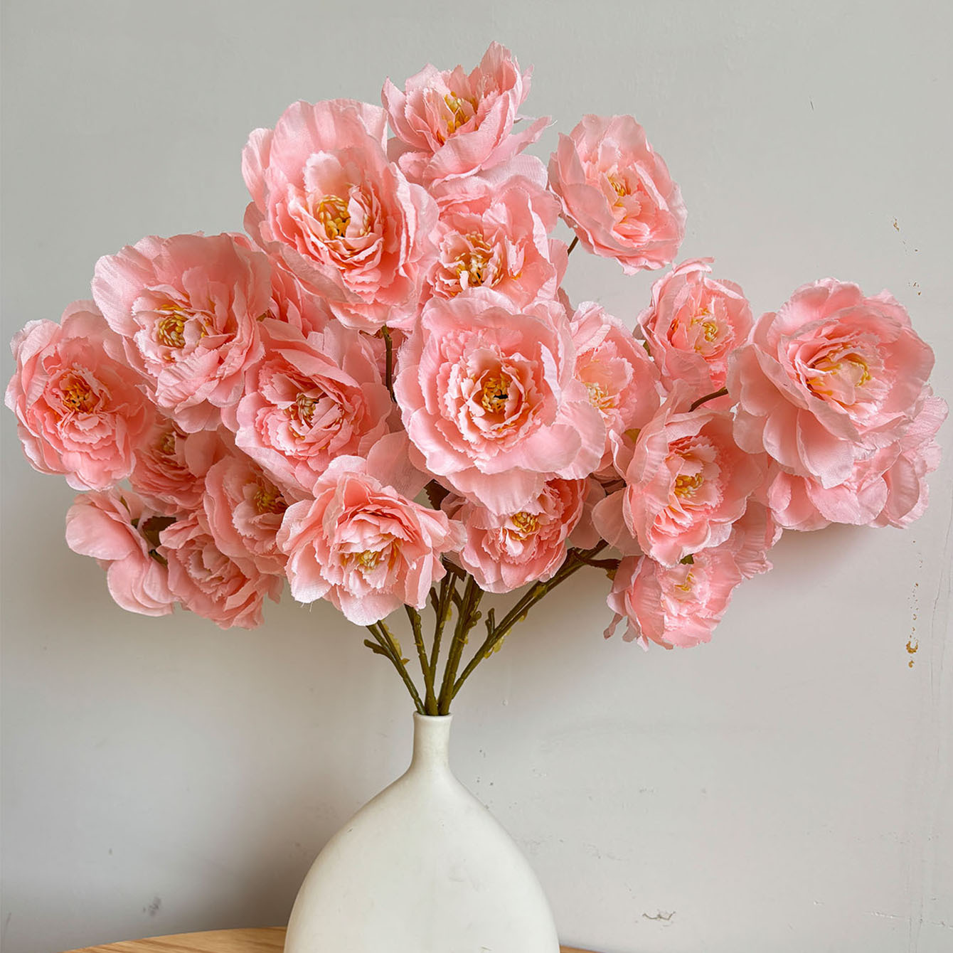 Five artificial silk flowers, peony - pink