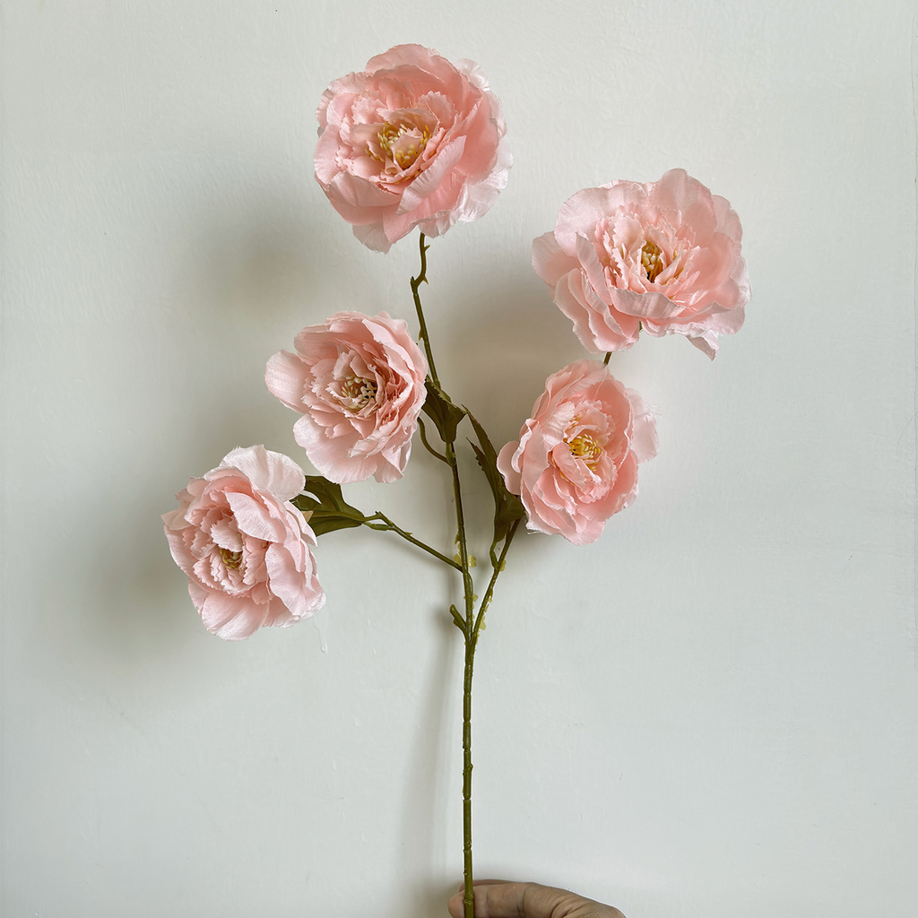 Five artificial silk flowers, peony - pink