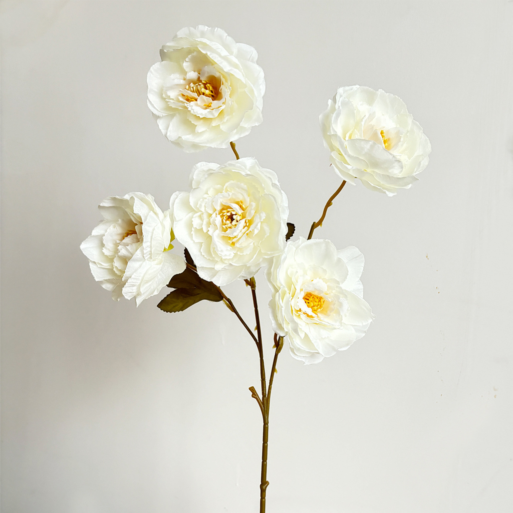 Five artificial silk flowers, peony - white