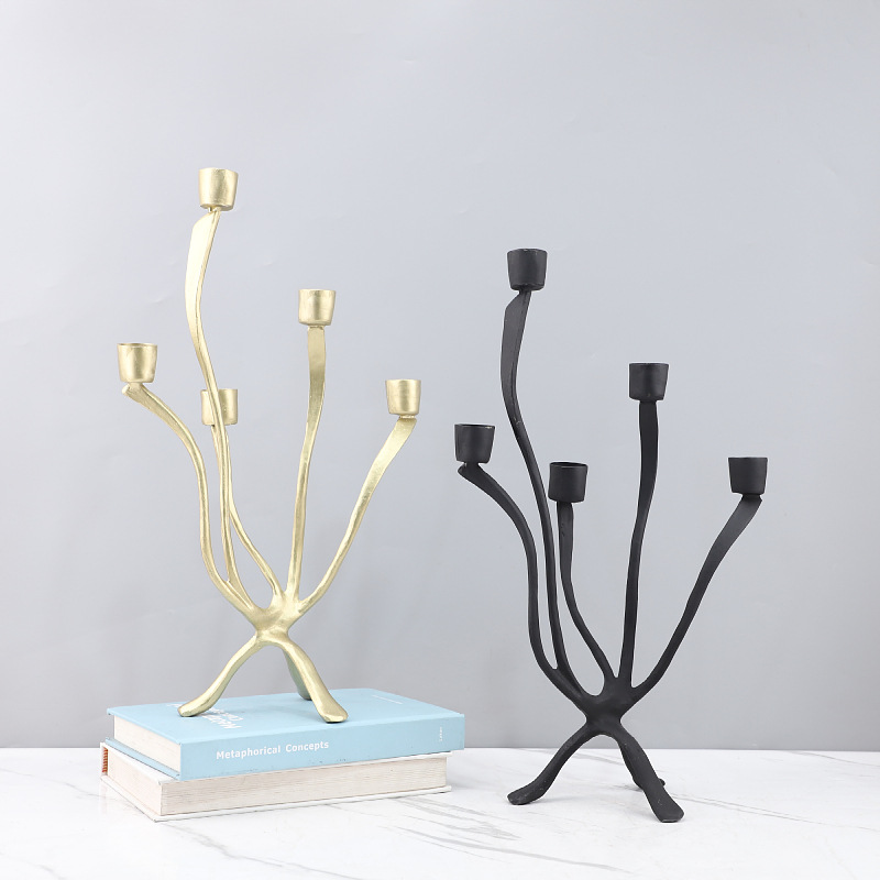 Modern minimalist irregular metal branch multi-headed candlestick decorative ornament