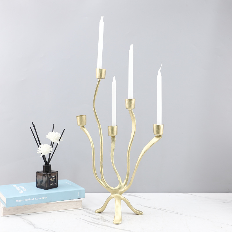 Modern minimalist irregular metal branch multi-headed candlestick decorative ornament
